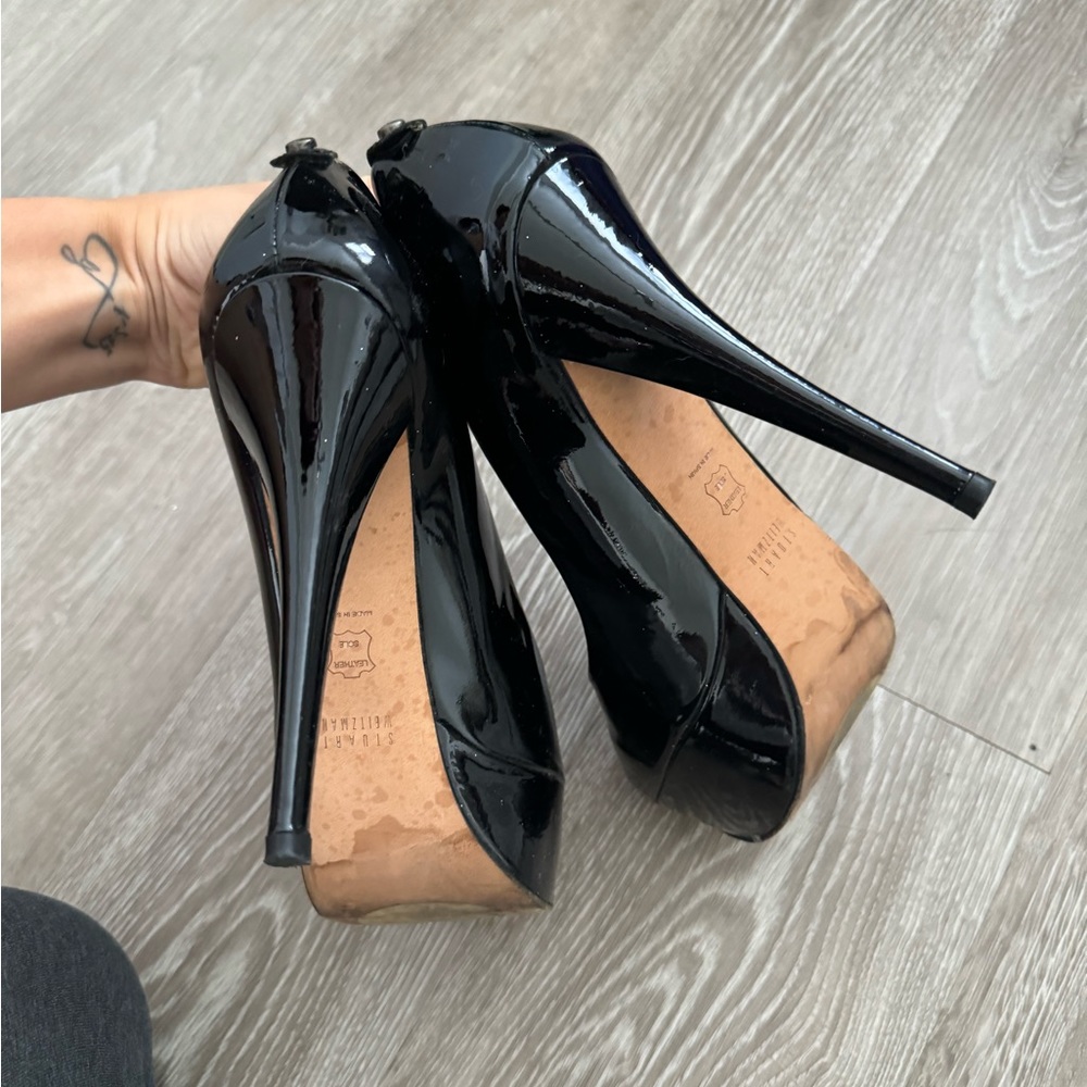 Stuart Weitzman Open Toe Black Stilettos - image 3